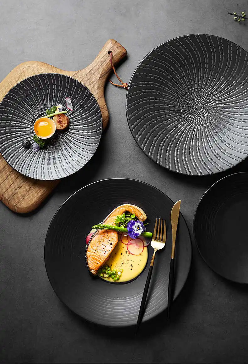 customisable  Hotel Restaurant Used Black Buffet Plates Tableware Dinnerware Porcelain Glaze Catering Dinner Set