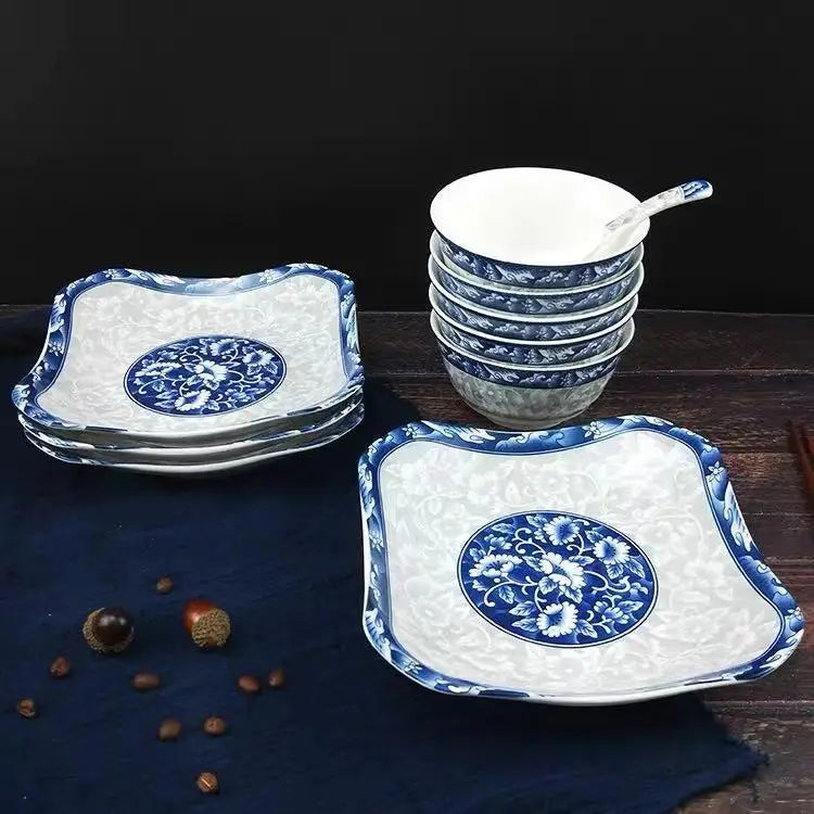 Luxury good quality ceramic plate microwave oven dishwasher oven suitable blue and white porcelain 8 inch ceramic plate