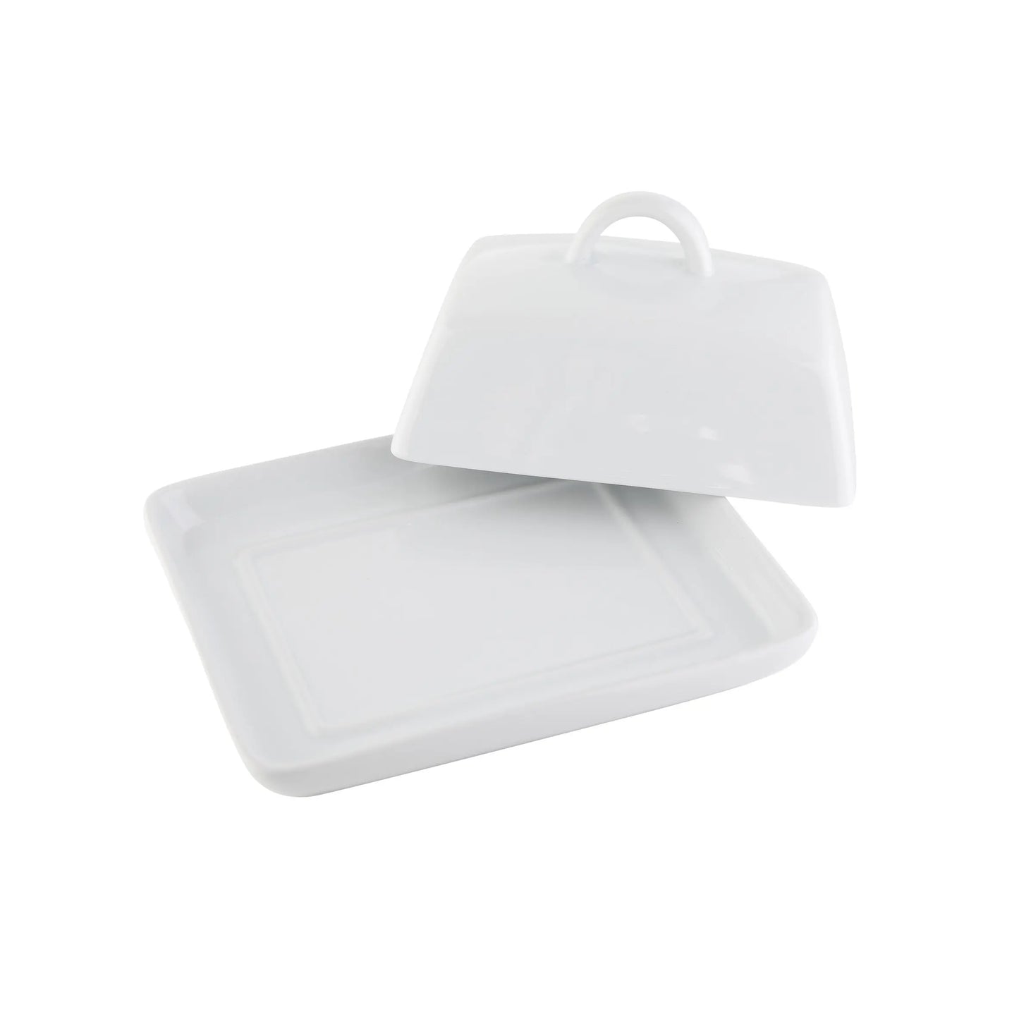 SUper White porcelain butcher with lid, traditional covered butcher with handle, elegant dish serving bowl