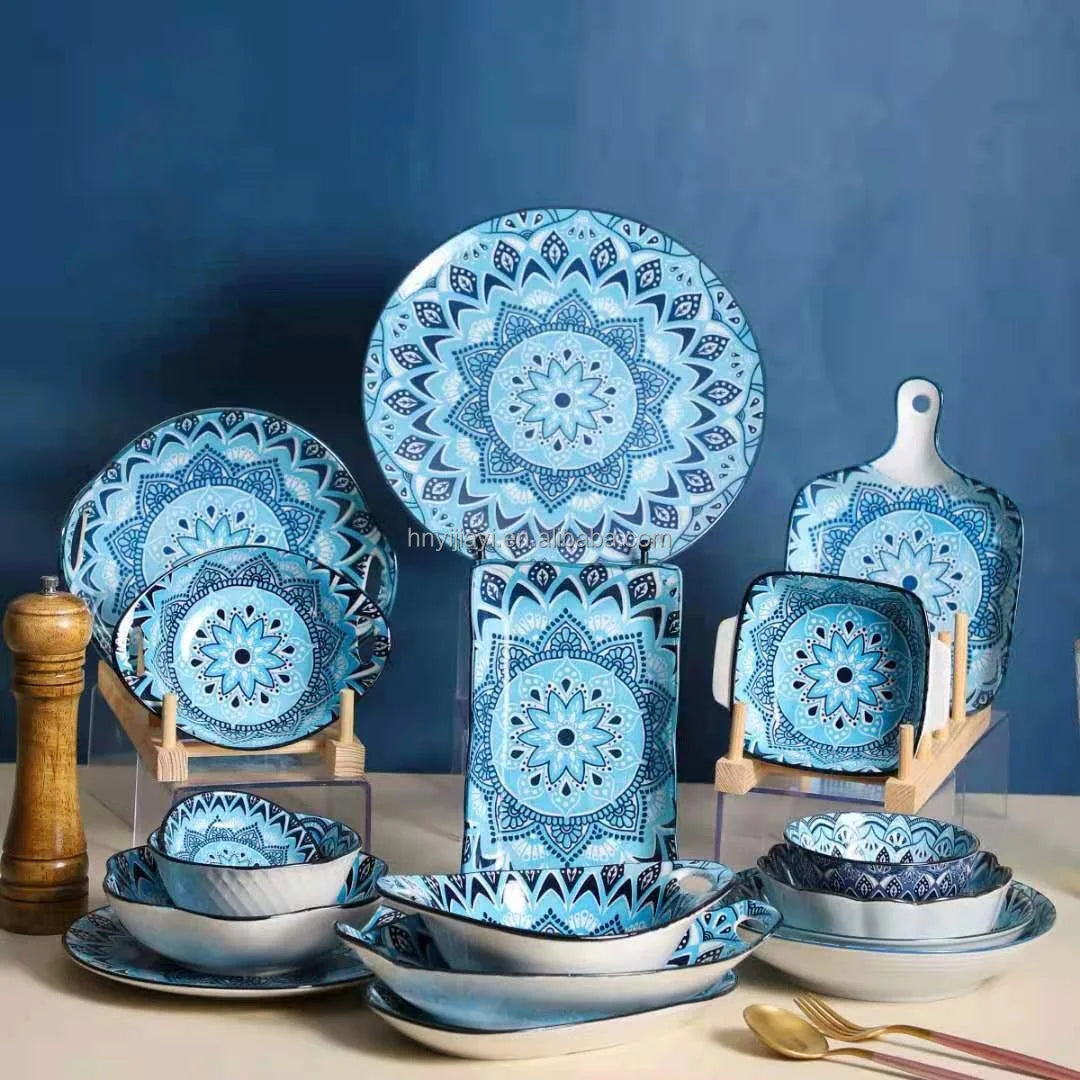 wholesale products 2023 Ceramic Factory Moroccan Bohemian Style ceramic bowls and plates Tableware Set