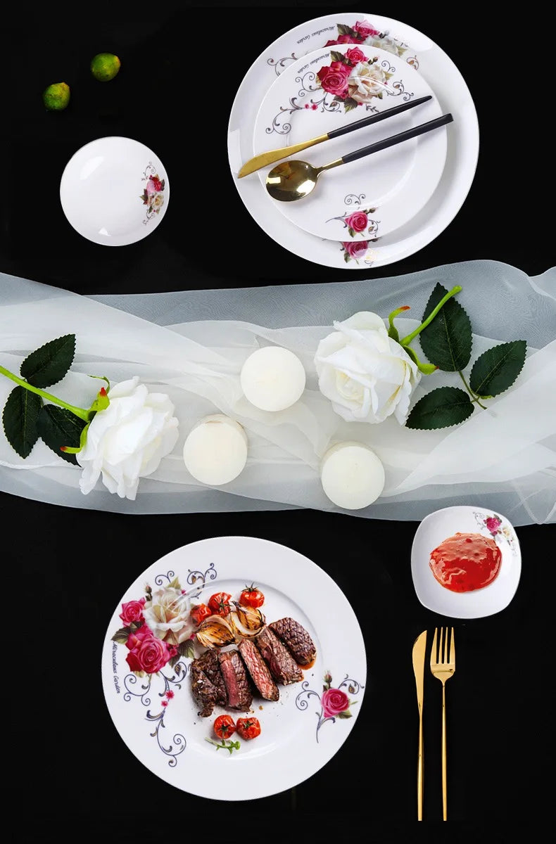 Manufacturer Wholesale Porcelain 56PCS New Design Fine Bone China Dinnerware Set for 6 People With Flower Decal luxury plates