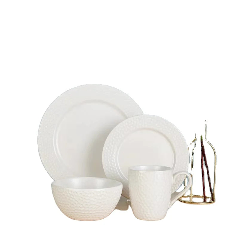 White frosted glaze stoneware porcelain plates bowls cups Western food supermarket sells  porcelain dinner dinnerware set