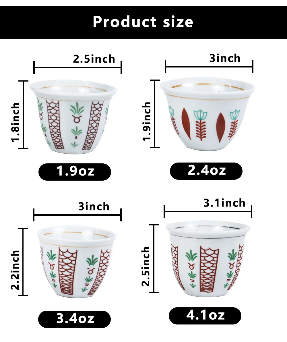 ceramic cawa cups customizes 12-Piece Arabic Cup Set For Coffee And Tea Serves