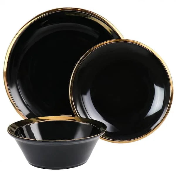 specifications good wedding Nordic Under Glazed black Ceramic Dinner Plate Porcelain Dinnerware Gold Rim Hotel Dinner Set