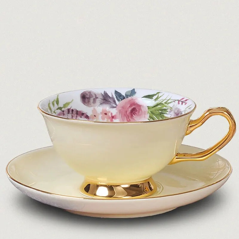 Ceramic coffee cup set European exquisite golden rim color glazed coffee cup and saucer afternoon tea cup