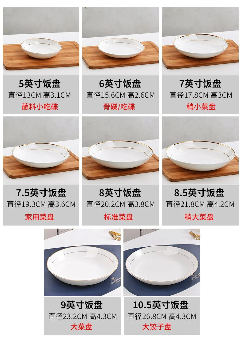 JIUWANG wholesale gold dinner  china bone Plate Set Porcelain Luxury Dinnerware Dishes stoneware matt with plates with gold