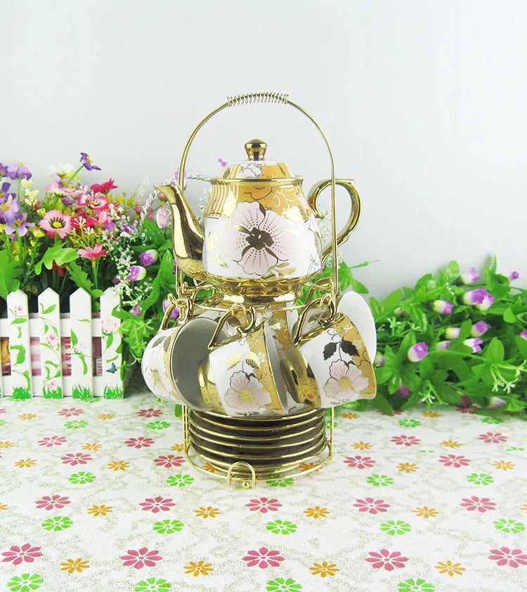 Ethiopian electroplated Decal ceramic tea set set coffee milk tea cup teapot