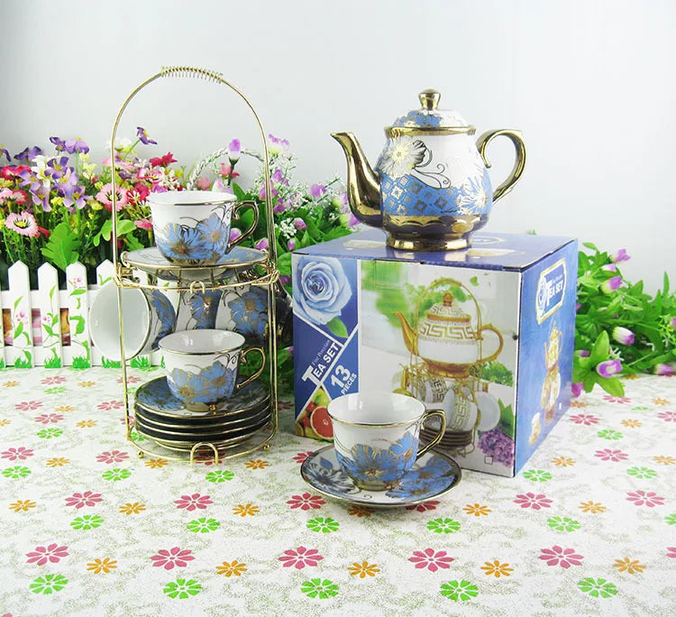 top seller Gold rim ethiopian porcelain tea sets with teapot ceramic tea pot and cup set