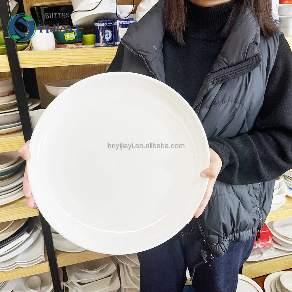 JiuWANG wholesale White ceramic  dishes restaurant  tableware dinner sets assiettes blancs dore en tonnes in bulk