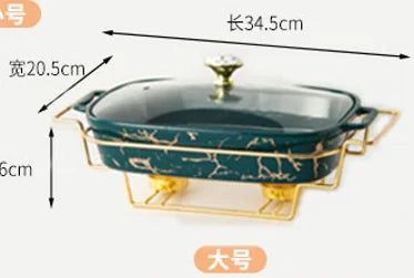 Marble Porcelain Pot Rectangular two-ear ceramic pot cutlery with light heat hotel dry soup pot holder with candle From Factory