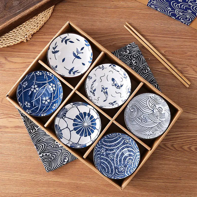 2023 china hot sale Japanese porcelain tableware gift bowl set blue and white porcelain 4.5 inch bowl 8 inch dish gift set