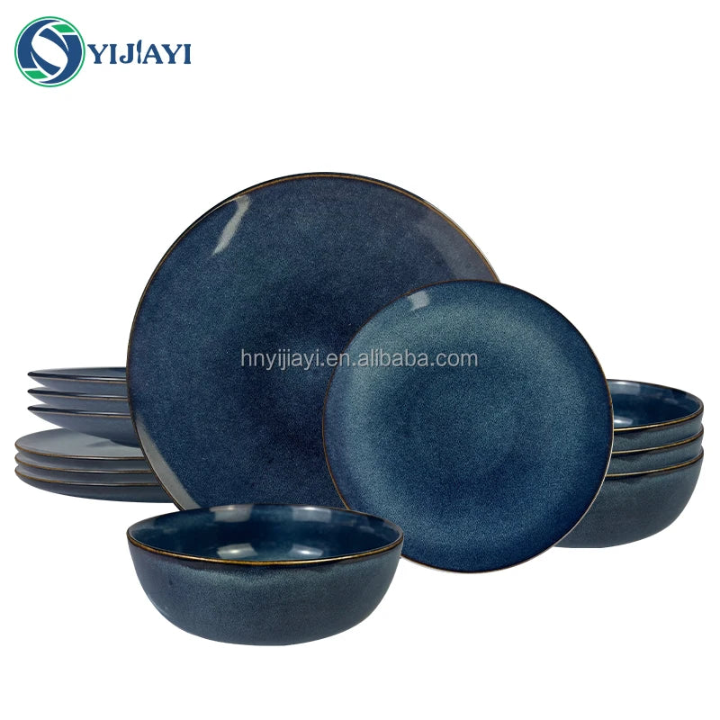 restaurant furniture  tableware set 12 18 24 piece  Stone Color Glazed Stoneware Ceramic Dinnerware soup bowl dinner sets