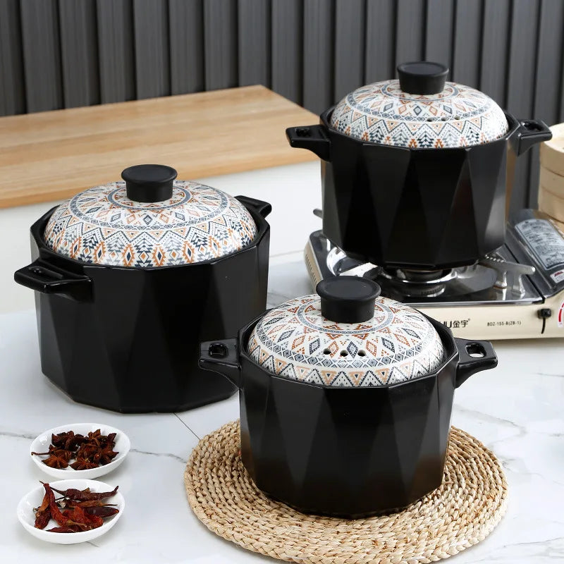 Black matte ceramic mini casserole with lid multi-specification heat resistant casserole with open fire