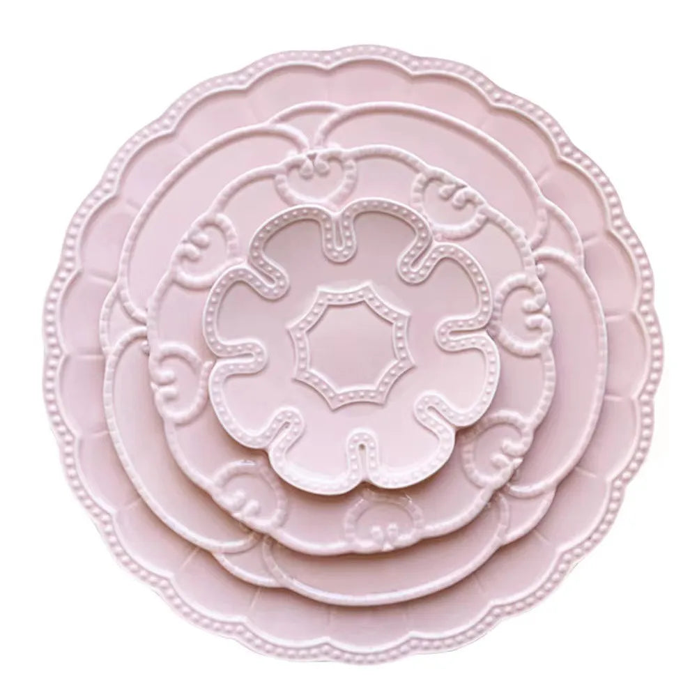 Hot Sale Ceramic Plates Set Wedding Plates Elegant White Porcelain Dinnerware Sets Western Dishes Embossed Plate