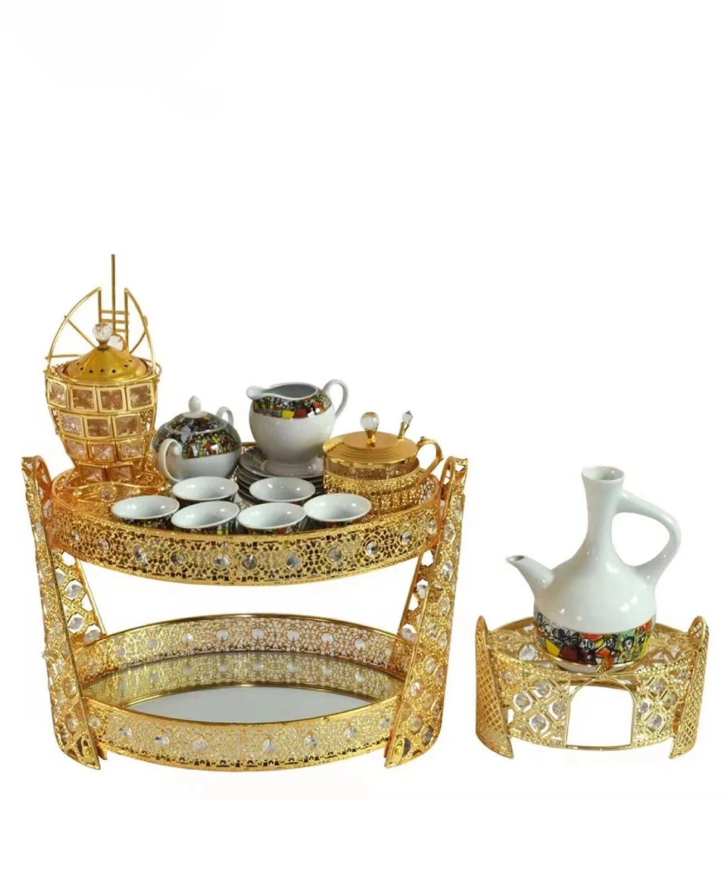 hot selling customized habesha metal rekebot tea table with ethiopian coffee set