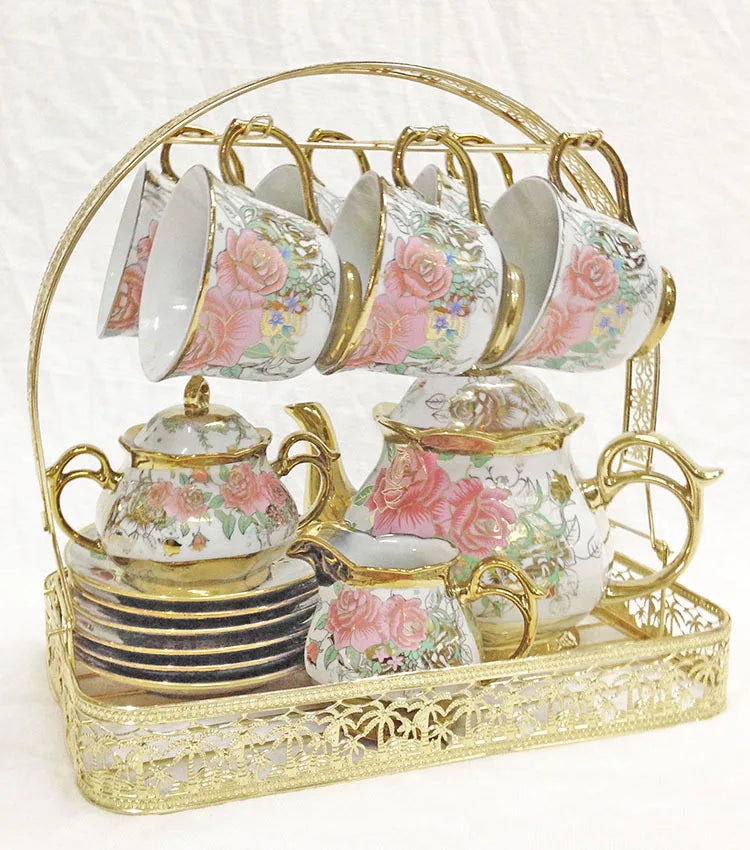 ethiopian European style ceramic coffee set electroplating cup and saucer afternoon tea set 15 piece Wedding Gift Set