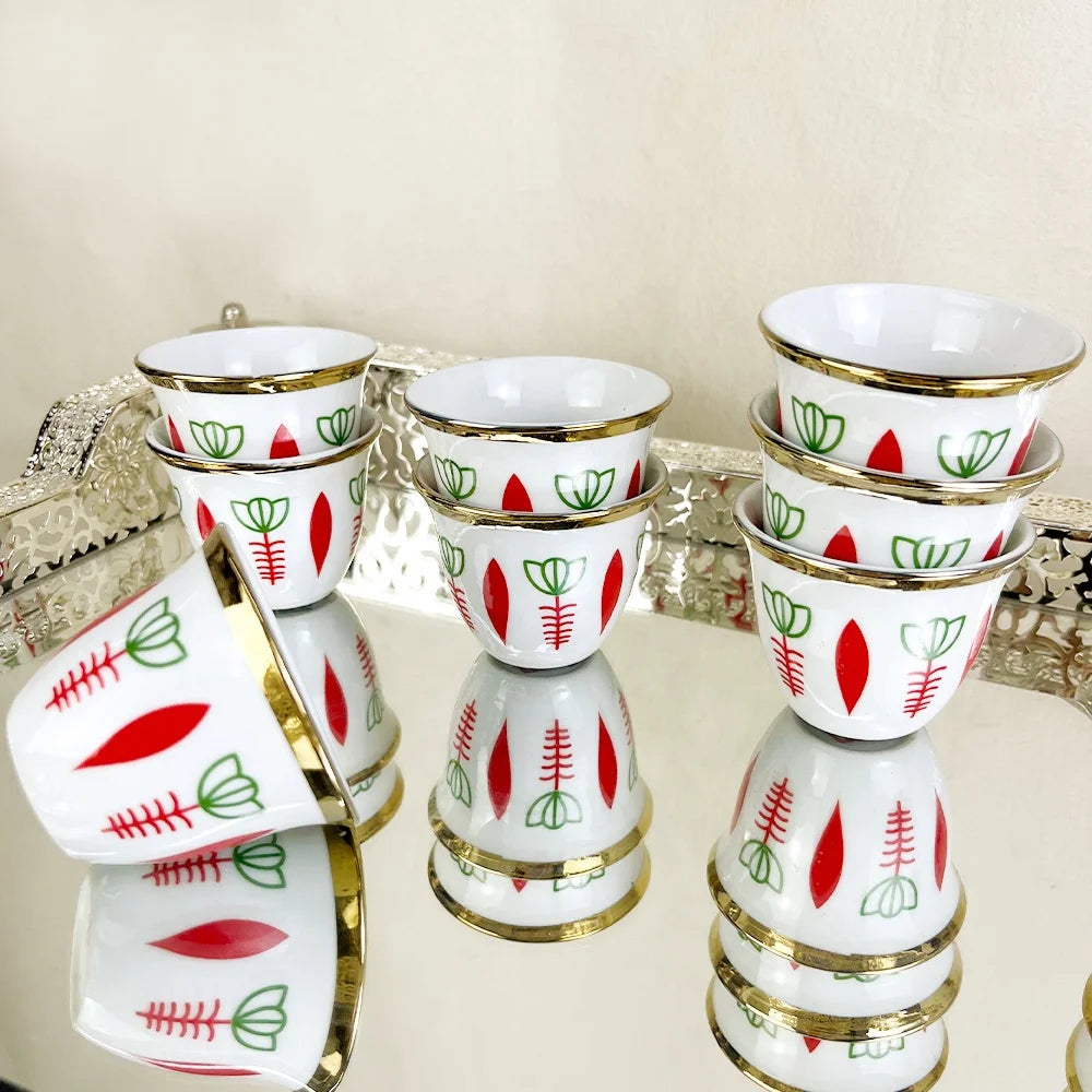 Customized PORCELAIN Arabic logo ethiopian ceramic  muslim tea and cawa modern CUP SET 12 PCS IN THE BOX