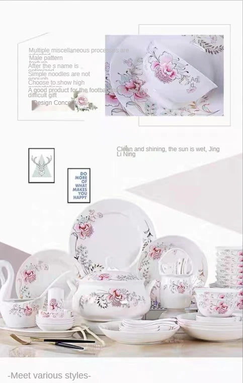 Alibaba Hot Selling Good Supplier Daily Use Ancient Style Printed Flower Opal Glass Luxury Dinner Set