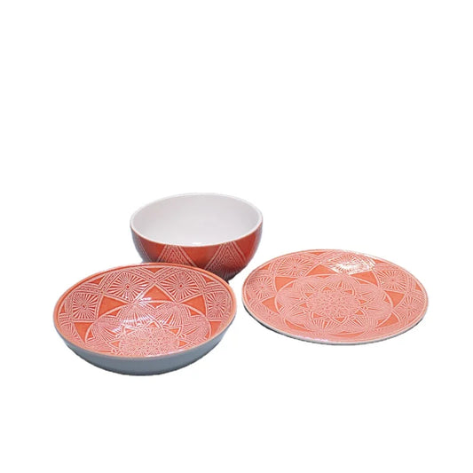 Relief reaction glaze dinner tableware multi-color customizable set ceramic tableware 16pcs