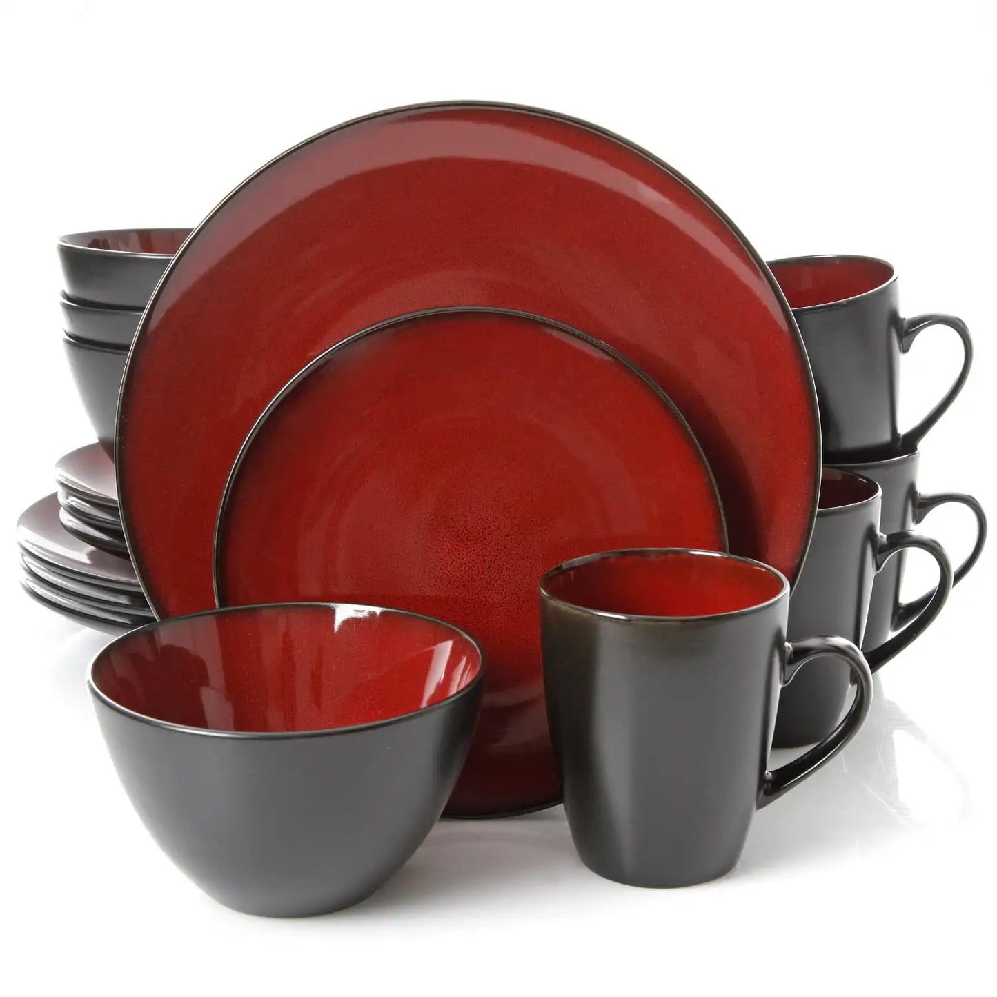 Dinner Set Red Blue Black Solid Two Stone Color Glazed Stoneware Ceramic Crockery Dinnerware