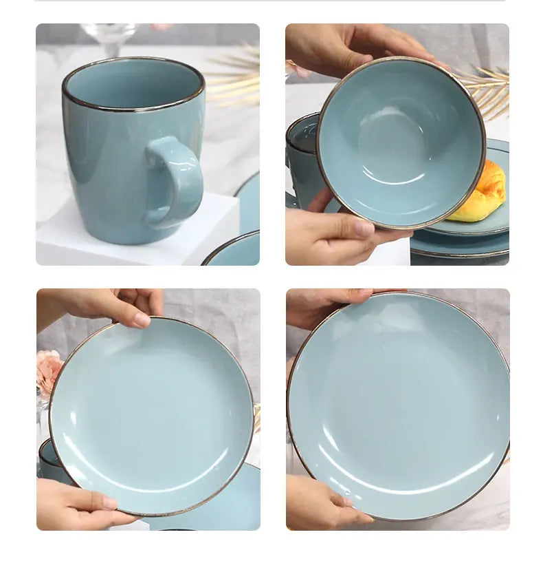 Custom Stoneware Color Handmade Ceramic Unique Luxury Plates Dinning Plates Set Dinnerware