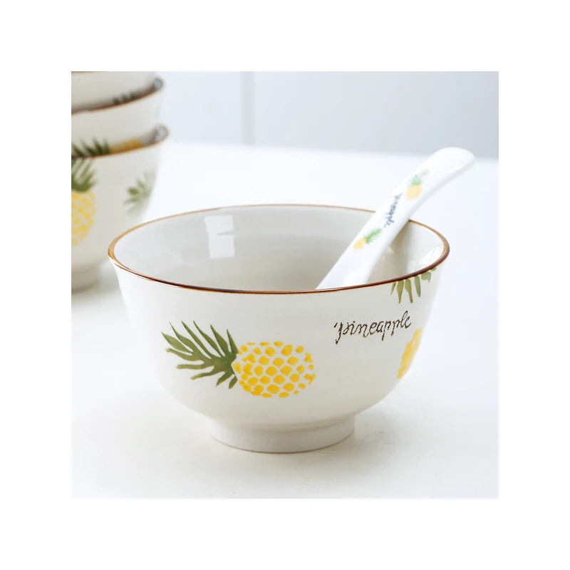 Anti-scalding creative cute pattern stylish ceramic bowl pineapple ceramic bowl