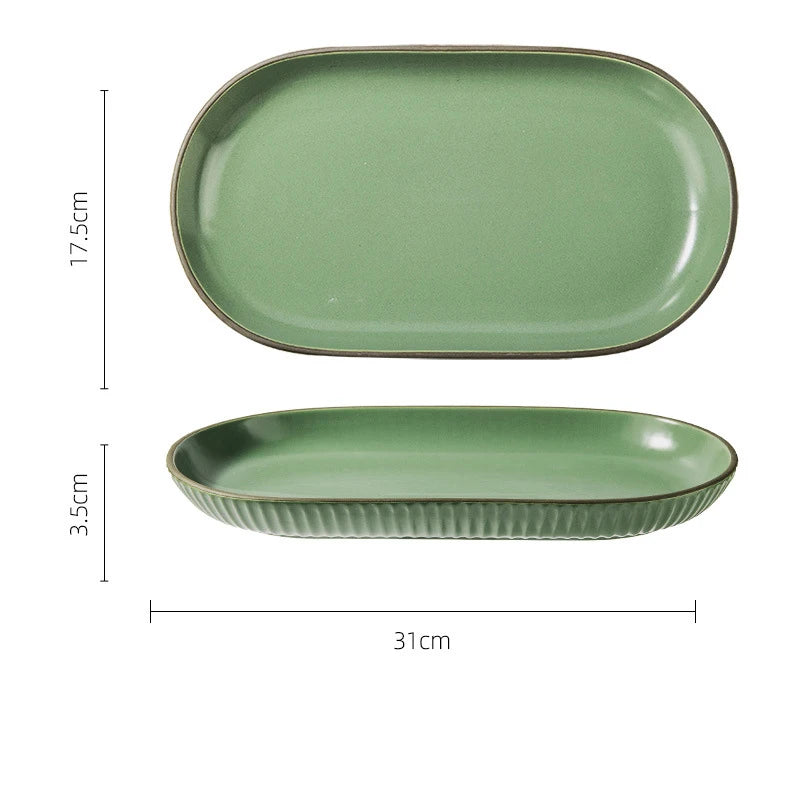 New Household Green White 12" Hotel Restaurant Kitchen Ceramic Plates Fish Dishes Dinner Plates Porcelain Set Dinnerware