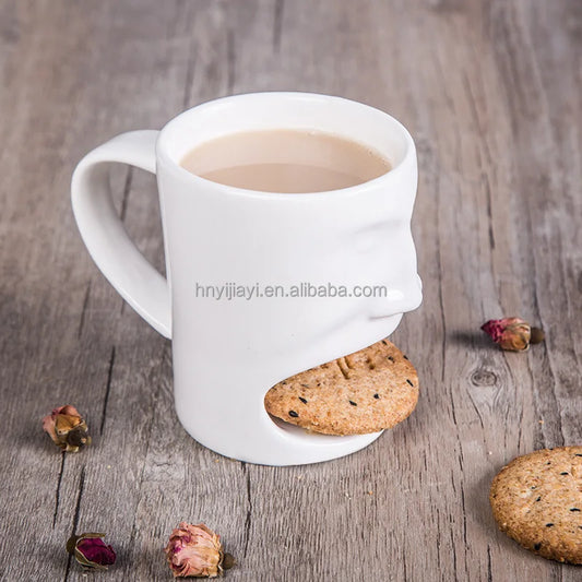 Custom Logo 250ML Ceramic Biscuits Mugs White Coffee Tea Milk Dessert Cup Side Cookie Pockets Mug