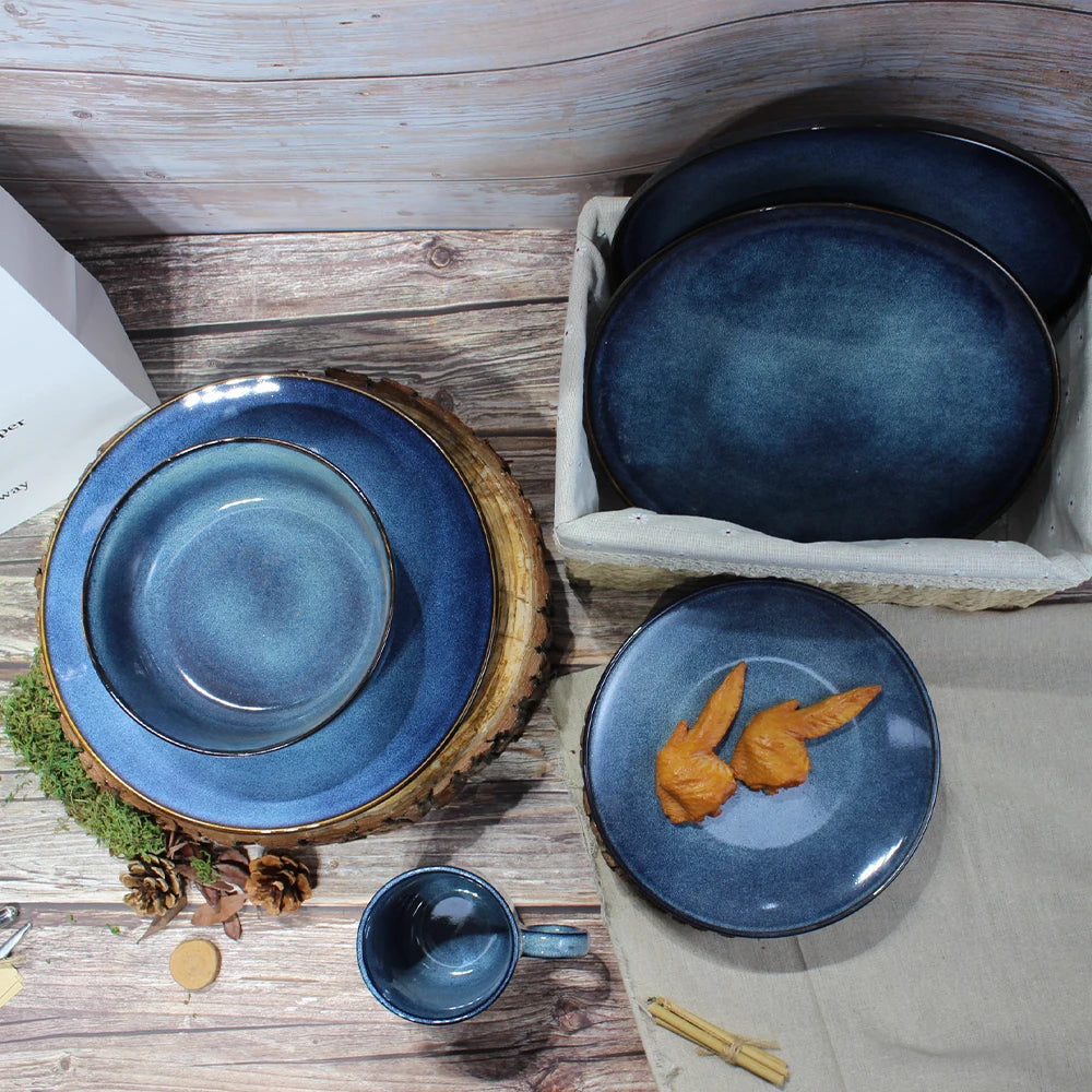 tableware set 12 18 24 piece  Stone Color Glazed Stoneware Ceramic Dinnerware soup bowl dinner sets vaisselle en gros  lux