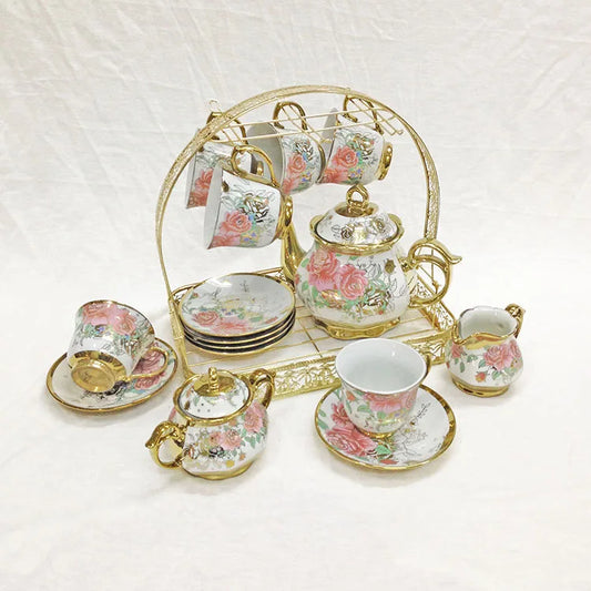 ethiopian European style ceramic coffee set electroplating cup and saucer afternoon tea set 15 piece Wedding Gift Set