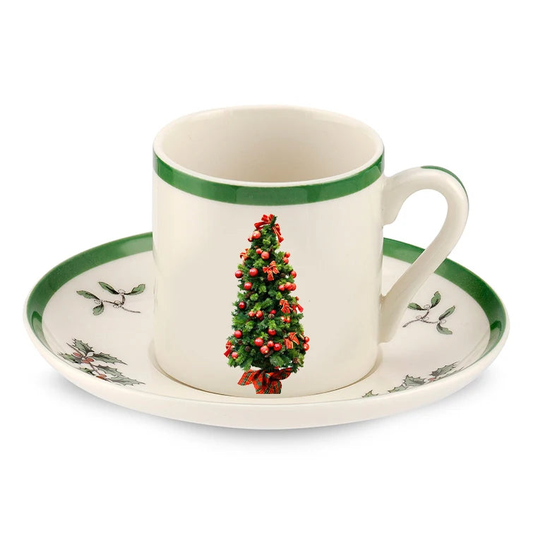 Custom Porcelain Merry Christmas Ceramic Coffee Cup And Saucer set