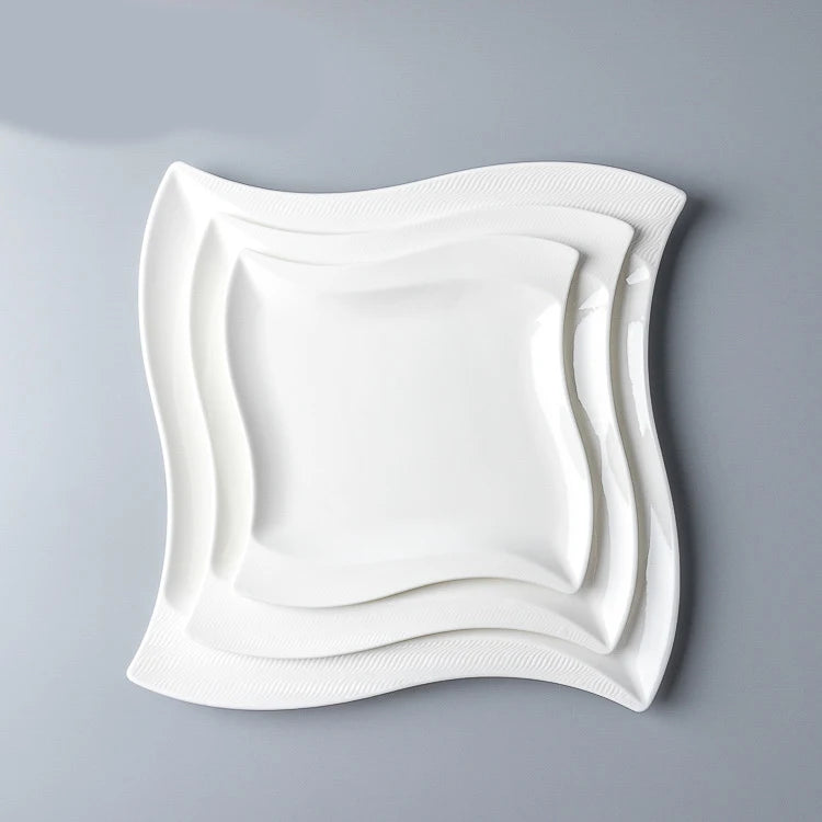 Hot selling cheap bulk white square ceramic dinner plate for restaurant home use