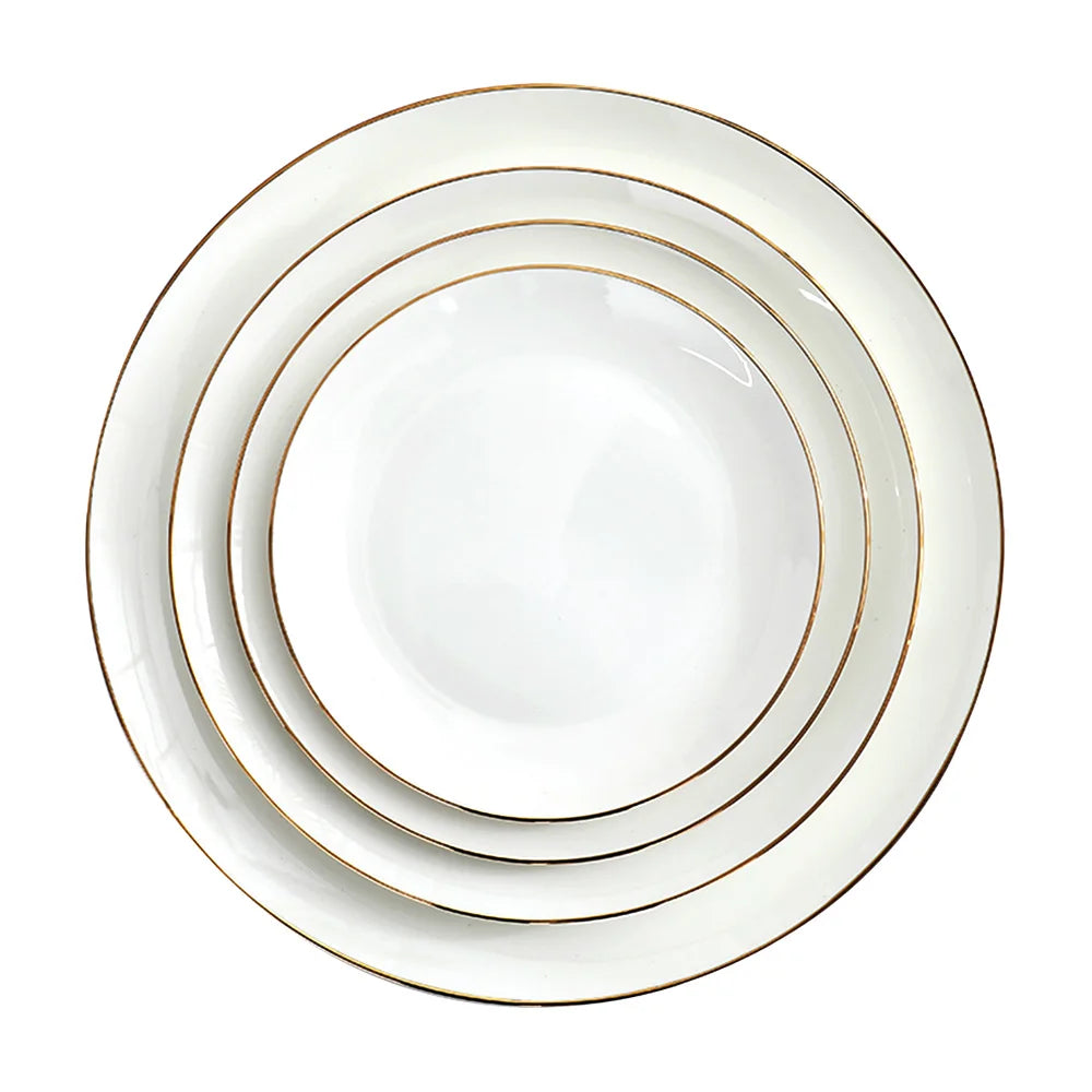 Gold and white Plate plated rim Ceramic Bowls Ceramic dinner Plates dishes dinnerware tray  in bulk plates & dishes