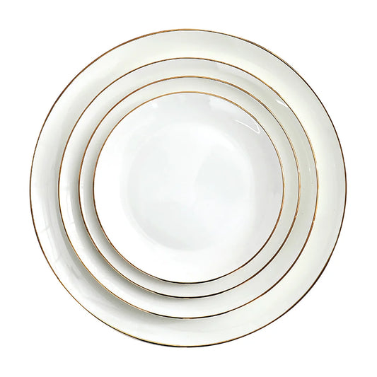 Gold and white Plate plated rim Ceramic Bowls Ceramic dinner Plates dishes dinnerware tray  in bulk plates & dishes