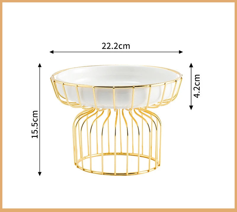 Luxury style Metal Ceramic Cake Dessert Plate Decorative Serving Bowls Snack Serving Dish Fruit Vegetable Tray