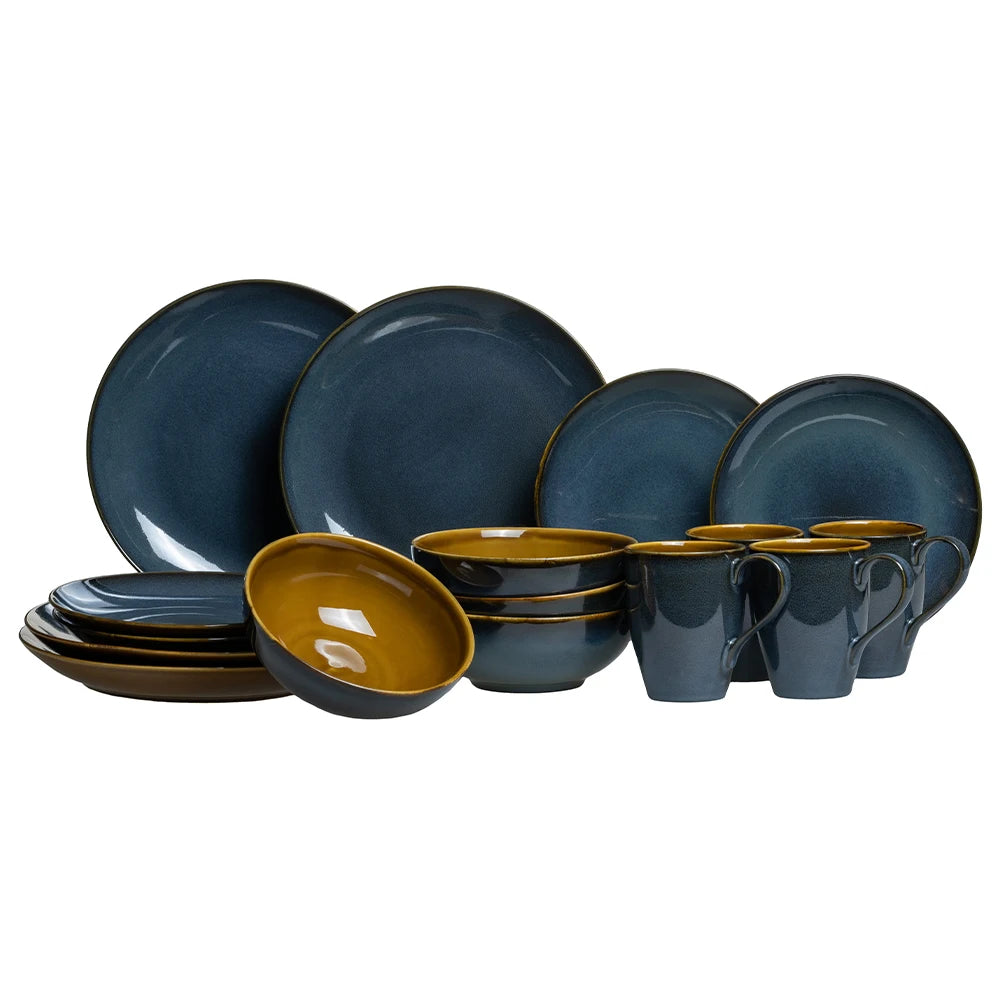 Matte black luxury ceramic stoneware dining ware set dinnerware sets colorful dinning plate set for dinner