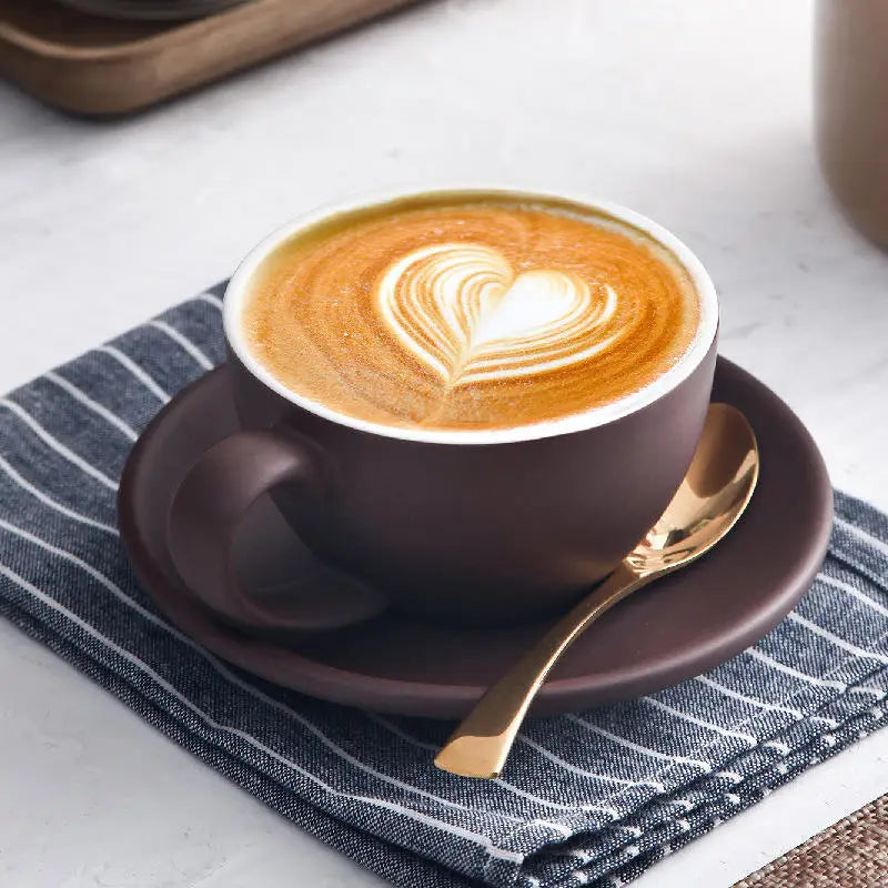 Wholesale Multiple Color Optional Matte 300cc European Porcelain Coffee Cup Ceramic Milk Cup With Saucer Set Cappuccino Mug