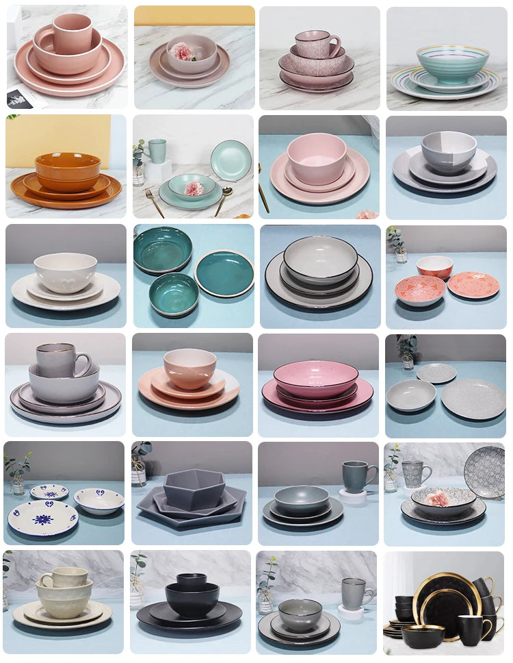 Directly sale 16pcs Round shape matt embossed ceramic stoneware dinner set western style tableware with fine particles