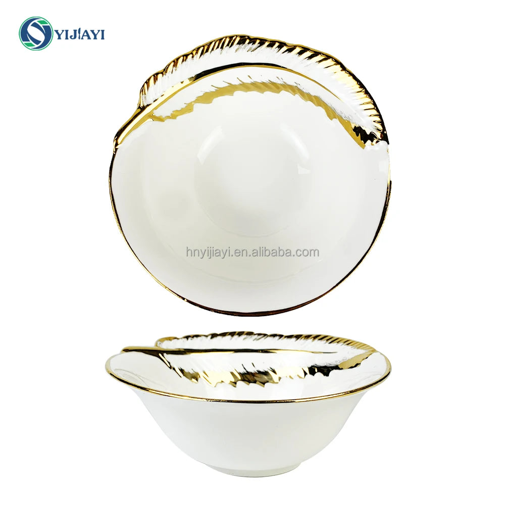 Gold and white Plate rim With Ceramic Bowls Ceramic Plates dinnerware tray  in bulk stock