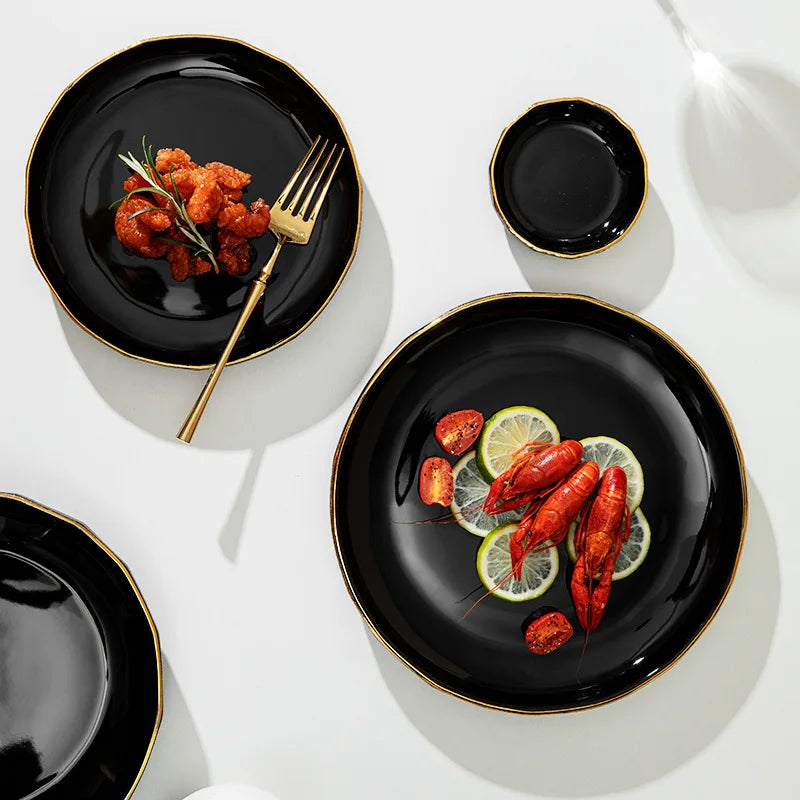 Modern Wedding Tableware Ceramic Plates Porcelain Dinner Set Matte Black Phnom Penh Ceramic Tableware luxury plates