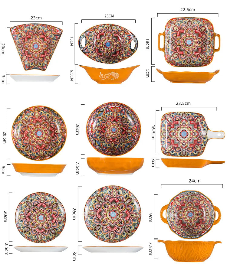 2022 hot selling ceramic plate Bohemian style new design ceramic serving plate8 inch /10 inch party plate sets