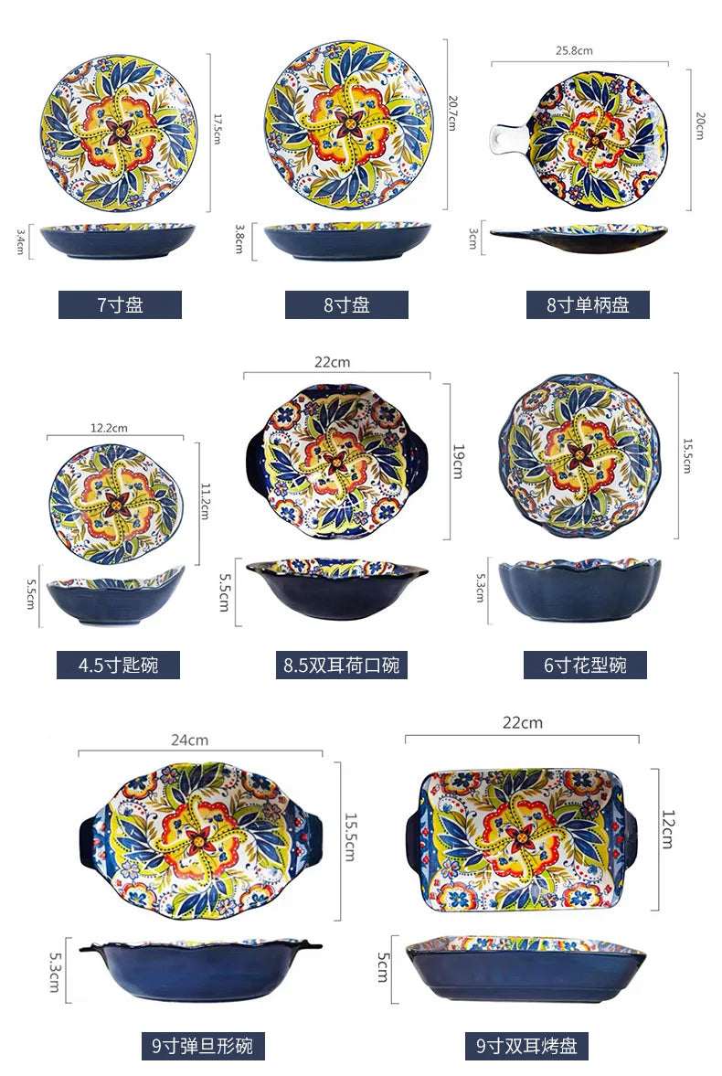 Bohemian Ceramic Tableware Household Plate Bowl Instant Noodle Bowls Creative Personality Dinnerware Set