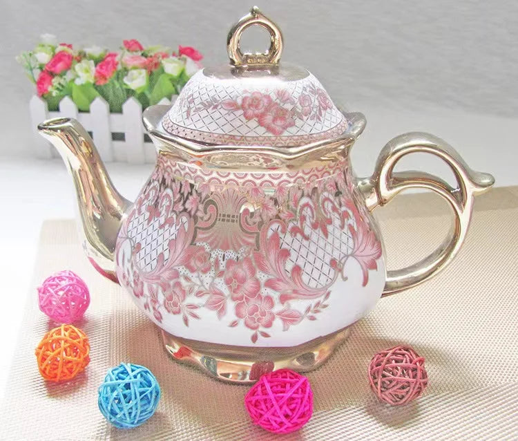 Turkish royal coffee tea set with 6 cups and saucers gold printed ceramic luxury teapot set