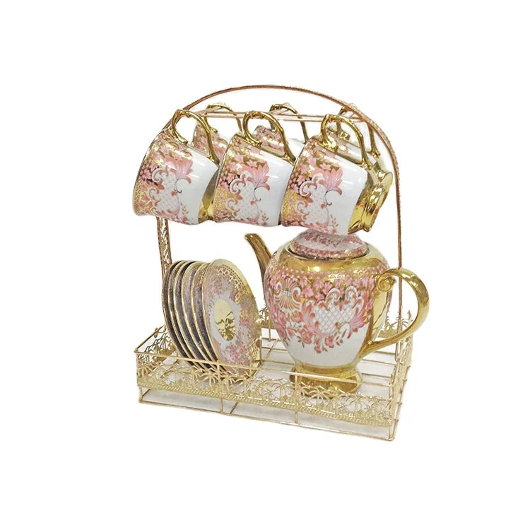 Delicate Bone china Coffee Cup Set European Vintage Tea Cup Tea Kettle Saucer SetGift box Ceramic tea set