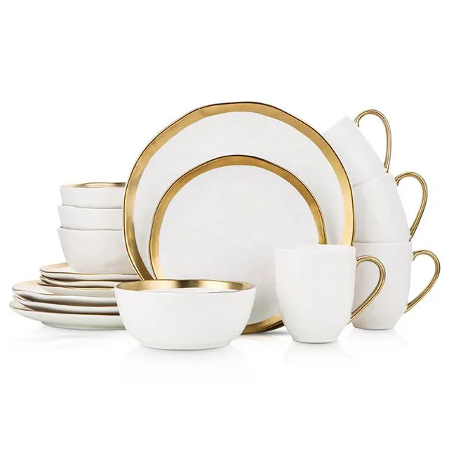 Ceramic 4 Piece Breakfast Plate Set with Mug Stoneware Nordic Matte White Green Porcelain Dinnerware Set