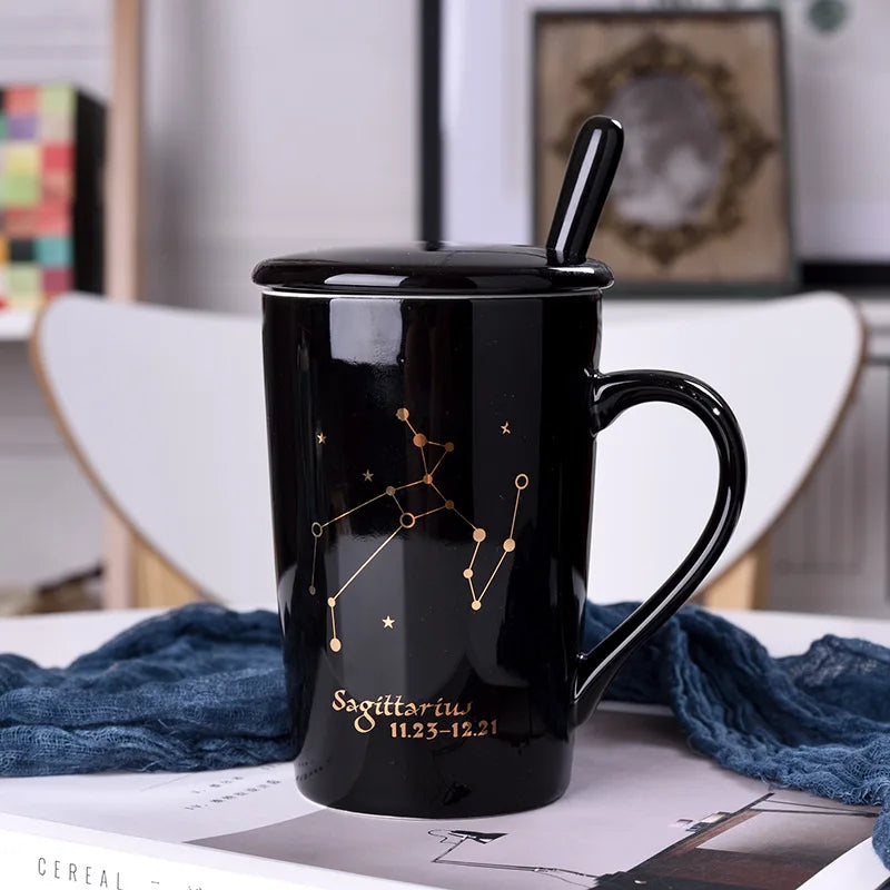 Custom logo Constellation Cup ceramic mug with lid and spoon Holiday gift mug