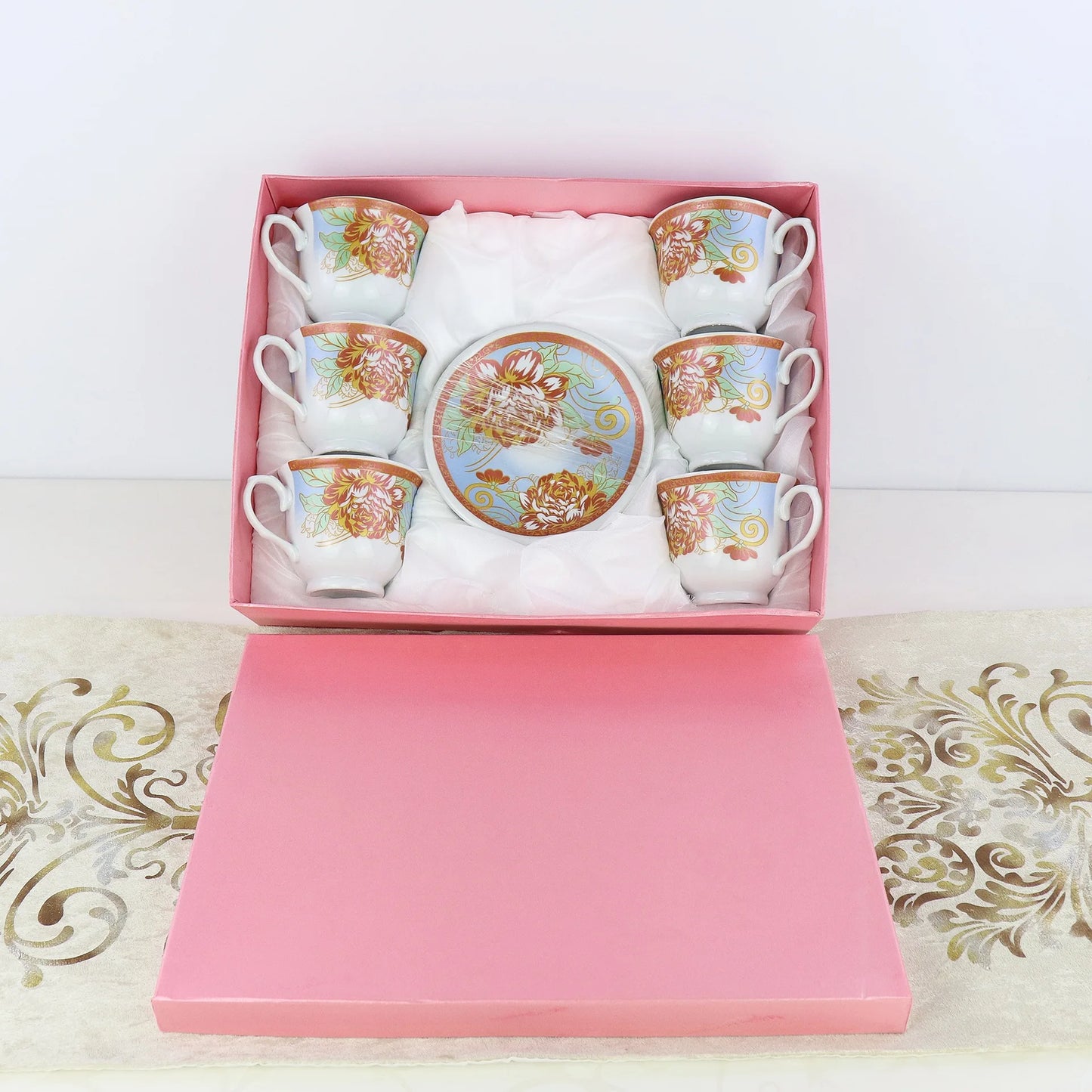 Customized 6 Pcs Cups Saucers Creative Gift Box European Ceramic Dinner Saucer Tea Coffee Set