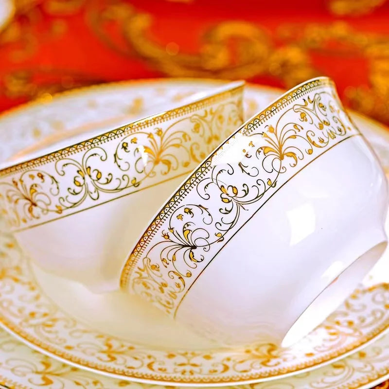 Luxurious Dinnerware Complete Dinner  European Style Palace Porcelain Combination, Ceramics Plates and Bowls set