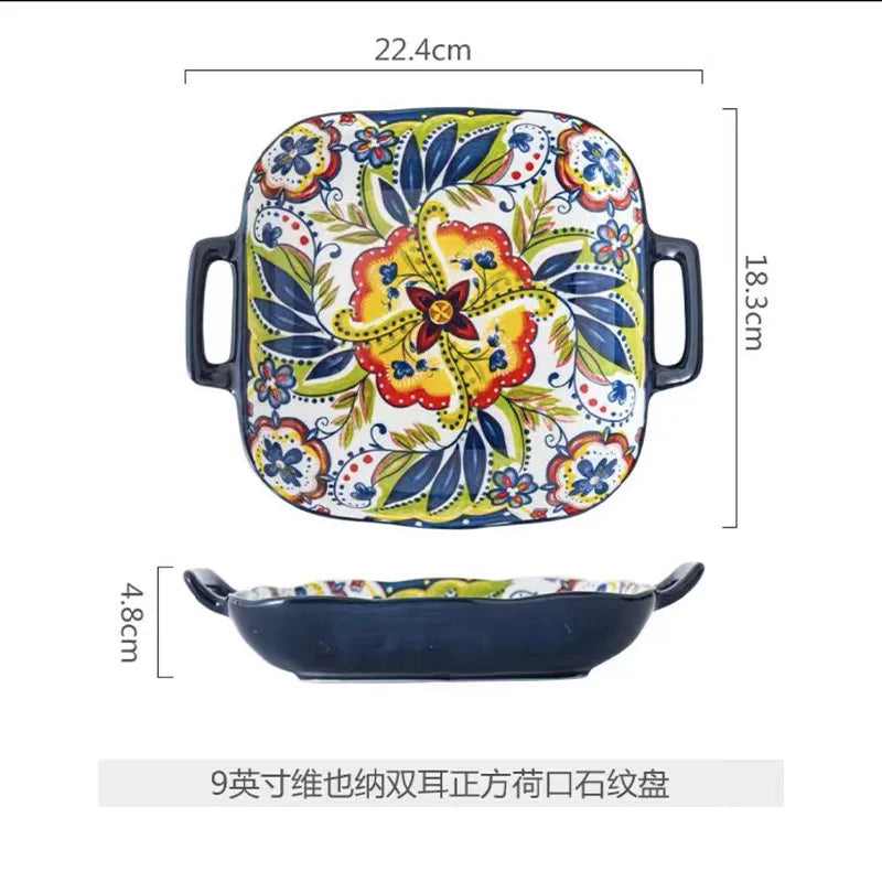 Bohemian Ceramic Tableware Household Plate Bowl Instant Noodle Bowls Creative Personality Dinnerware Set