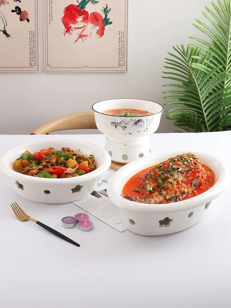 White ceramic bowl candle heating tableware soup  fruit salad noodles  dinner plate dessert soup plate